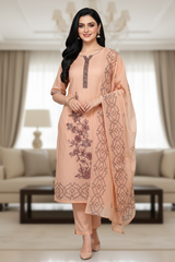 Mul Cotton Lucknowi Embroidered Un-Stitched Suit with Embroidered Dupatta