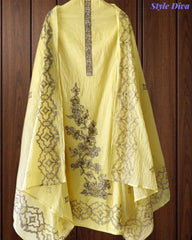 Mul Cotton Lucknowi Embroidered Un-Stitched Suit with Embroidered Dupatta