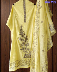 Mul Cotton Lucknowi Embroidered Un-Stitched Suit with Embroidered Dupatta