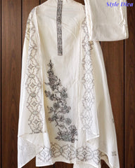 Mul Cotton Lucknowi Embroidered Un-Stitched Suit with Embroidered Dupatta