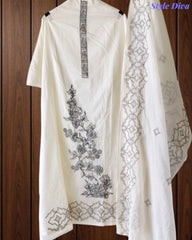 Mul Cotton Lucknowi Embroidered Un-Stitched Suit with Embroidered Dupatta