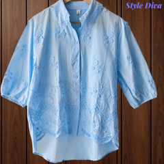 Pure Cotton Embroidered Regular Fit Casual Korean Shirt for Women