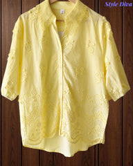 Pure Cotton Embroidered Regular Fit Casual Korean Shirt for Women