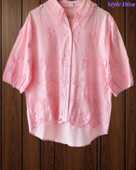 Pure Cotton Embroidered Regular Fit Casual Korean Shirt for Women