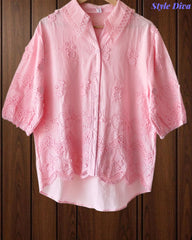 Pure Cotton Embroidered Regular Fit Casual Korean Shirt for Women