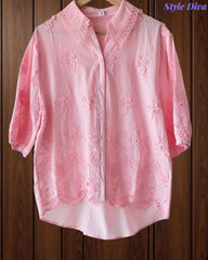 Pure Cotton Embroidered Regular Fit Casual Korean Shirt for Women