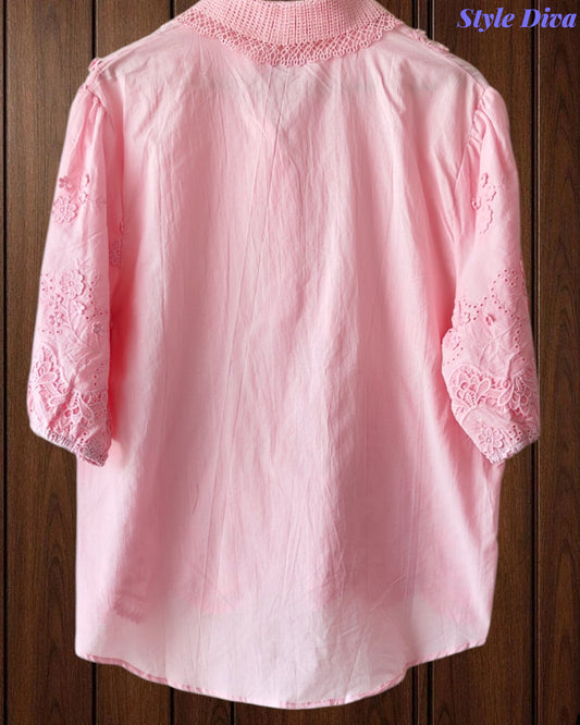 Pure Cotton Embroidered Regular Fit Casual Korean Shirt for Women
