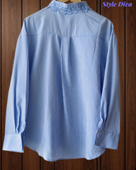 2XL-Casual Striped Floral 3D Embroidery Korean Shirt – Pure Cotton Regular Fit Top
