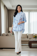 Women's Pure Cotton Floral Embroidered Korean Shirt | Regular Fit Casual Top
