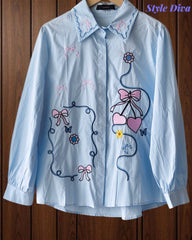 Women's Pure Cotton Floral Embroidered Korean Shirt | Regular Fit Casual Top