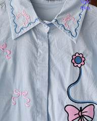 Women's Pure Cotton Floral Embroidered Korean Shirt | Regular Fit Casual Top