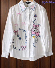 Women's Pure Cotton Floral Embroidered Korean Shirt | Regular Fit Casual Top