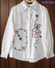 Women's Pure Cotton Floral Embroidered Korean Shirt | Regular Fit Casual Top