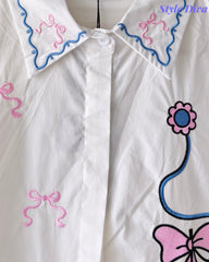 Women's Pure Cotton Floral Embroidered Korean Shirt | Regular Fit Casual Top