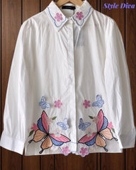 Women’s Pure Cotton Butterfly 3D Embroidery Korean Shirt | Casual Regular Fit Shirt