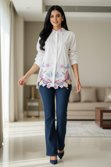 Women’s Pure Cotton Butterfly 3D Embroidery Korean Shirt | Casual Regular Fit Shirt