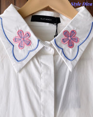Women’s Pure Cotton Butterfly 3D Embroidery Korean Shirt | Casual Regular Fit Shirt