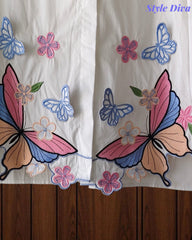 Women’s Pure Cotton Butterfly 3D Embroidery Korean Shirt | Casual Regular Fit Shirt