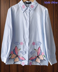 Women’s Pure Cotton Butterfly 3D Embroidery Korean Shirt | Casual Regular Fit Shirt
