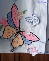 Women’s Pure Cotton Butterfly 3D Embroidery Korean Shirt | Casual Regular Fit Shirt