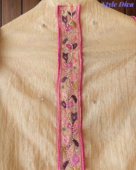 Mul Cotton Neck Embroidered Unstitched Suit with Designer Embroidered Dupatta