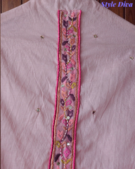 Mul Cotton Neck Embroidered Unstitched Suit with Designer Embroidered Dupatta