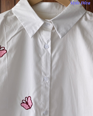 2XL-Pure Cotton Butterfly 3D Embroidery Korean Shirt | Casual Regular Fit Shirt