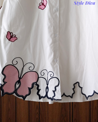 2XL-Pure Cotton Butterfly 3D Embroidery Korean Shirt | Casual Regular Fit Shirt