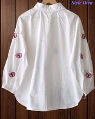2XL-Pure Cotton Butterfly 3D Embroidery Korean Shirt | Casual Regular Fit Shirt