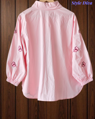 2XL-Pure Cotton Butterfly 3D Embroidery Korean Shirt | Casual Regular Fit Shirt