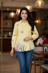 2XL-Pure Cotton Butterfly 3D Embroidery Korean Shirt | Casual Regular Fit Shirt