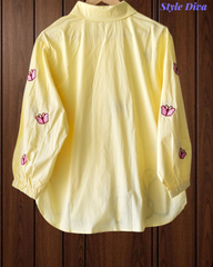 2XL-Pure Cotton Butterfly 3D Embroidery Korean Shirt | Casual Regular Fit Shirt