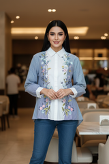 2XL-Casual Striped Floral 3D Embroidery Korean Shirt – Pure Cotton Regular Fit Top