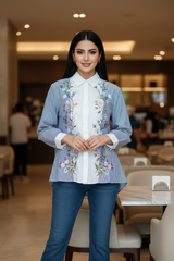 2XL-Casual Striped Floral 3D Embroidery Korean Shirt – Pure Cotton Regular Fit Top