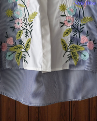 2XL-Casual Striped Floral 3D Embroidery Korean Shirt – Pure Cotton Regular Fit Top