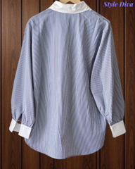 2XL-Casual Striped Floral 3D Embroidery Korean Shirt – Pure Cotton Regular Fit Top