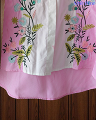 2XL-Casual Striped Floral 3D Embroidery Korean Shirt – Pure Cotton Regular Fit Top