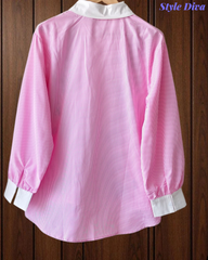2XL-Casual Striped Floral 3D Embroidery Korean Shirt – Pure Cotton Regular Fit Top