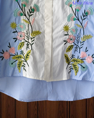 2XL-Casual Striped Floral 3D Embroidery Korean Shirt – Pure Cotton Regular Fit Top