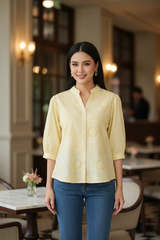 XL-Pure Cotton 3D Crochet Work Korean Shirt | Casual Regular Fit Shirt