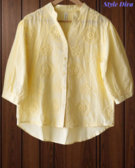 XL-Pure Cotton 3D Crochet Work Korean Shirt | Casual Regular Fit Shirt