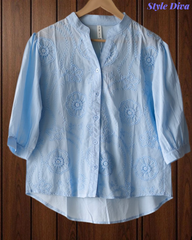 XL-Pure Cotton 3D Crochet Work Korean Shirt | Casual Regular Fit Shirt