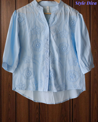 XL-Pure Cotton 3D Crochet Work Korean Shirt | Casual Regular Fit Shirt