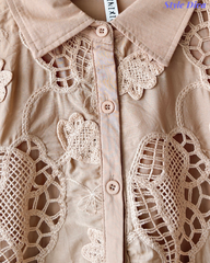 Women’s Pure Cotton 3D Crochet Lacing Korean Shirt | Casual Regular Fit Shirt