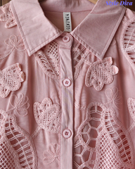 Women’s Pure Cotton 3D Crochet Lacing Korean Shirt | Casual Regular Fit Shirt