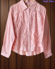 Women’s Pure Cotton 3D Crochet Lacing Korean Shirt | Casual Regular Fit Shirt