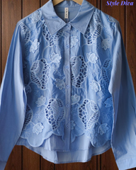 Women’s Pure Cotton 3D Crochet Lacing Korean Shirt | Casual Regular Fit Shirt