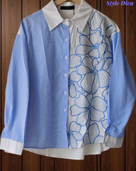 Women's Pure Cotton Floral Embroidered Korean Shirt | Regular Fit Casual Top