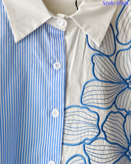 Women's Pure Cotton Floral Embroidered Korean Shirt | Regular Fit Casual Top