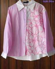 Women's Pure Cotton Floral Embroidered Korean Shirt | Regular Fit Casual Top